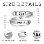 oGoodsunj Sterling Silver Just Breathe Ring for Women: Inspirational Encouragement Rings Adjustable I Am Fearless Motivational Jewelry Gift (Just Breathe)