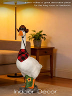 LarpGears Premium Adjustable Large Porch Goose Statue – 23” Realistic Hollow Plastic Garden Goose with Removable Cowboy Hat & Bandana, Stone Base with Sand-Fillable Design for Outdoor Stability