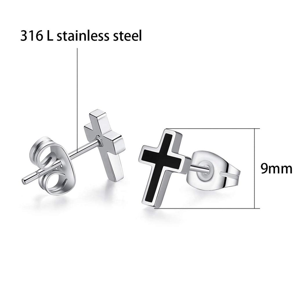 REVEMCN 3-Pair Cross Earrings for Men & Women, Stainless Steel & 925 Silver