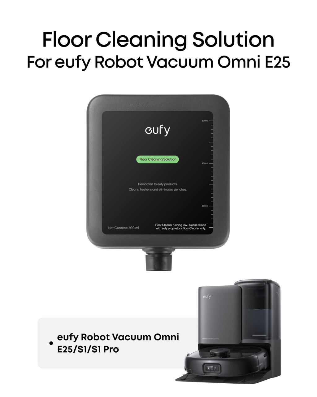 eufy Floor Cleaning Solution, Ready to Use, 600 ml, Floor Cleaning Solution, Safe, Compatible with E25