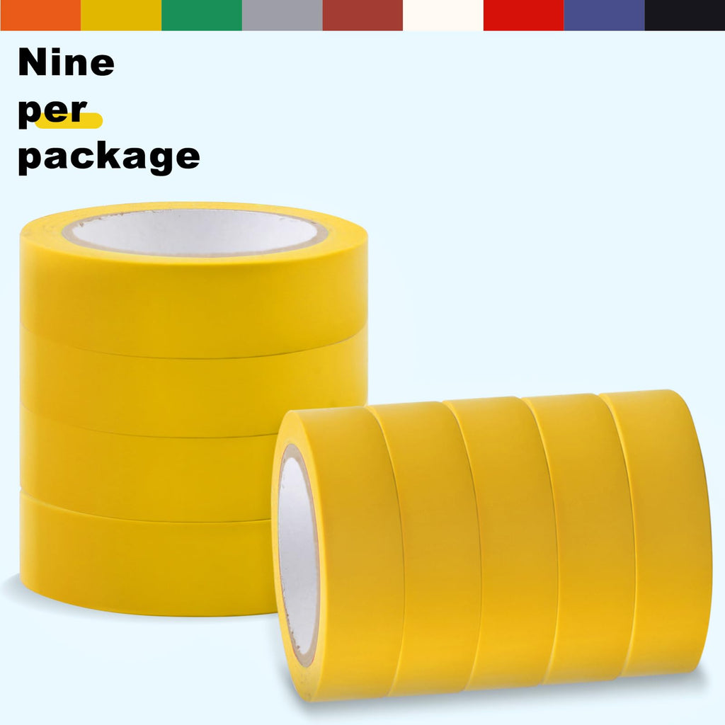 Romeda 9 Pack Electrical Tapes, Electrical Tape Water, Sun, and Oil Resistant, Electrical Tape is Suitable for Most Domestic, Commercial, and Industrial environments - Yellow