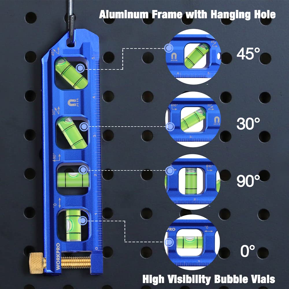 WORKPRO 6.3 Inch Magnetic Torpedo Level, Bubble Level Tool, Aluminium Alloy