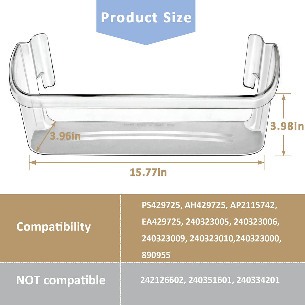 240323002 Refrigerator Door Bin Shelf Compatible with Frigidaire or Electrolux, Bottom 2 Shelves on Refrigerator Side, Clear, Double Unit, Replaces PS429725, AP2115742
