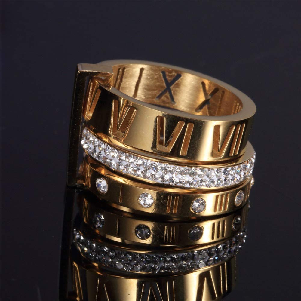 Jarlinwel Stainless Steel CZ Zirconia Roman Numeral Ring For Women Stacking Thumb 3 in 1 Spinner Rings (Gold, 8 Runs small)