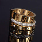 Jarlinwel Stainless Steel CZ Zirconia Roman Numeral Ring For Women Stacking Thumb 3 in 1 Spinner Rings (Gold, 8 Runs small)