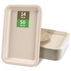 bloomoon 14 Inch Disposable Food Trays for Party 50 Pack Large Paper Plates