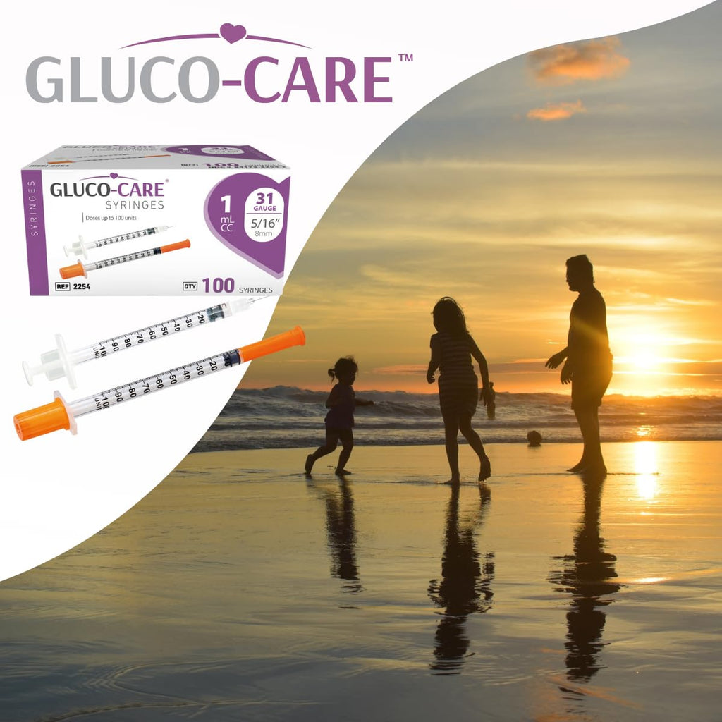 GLUCO-CARE 1 ml/cc Syringes 31G x 5/16’’ (8mm), Orange Cap, 100/box