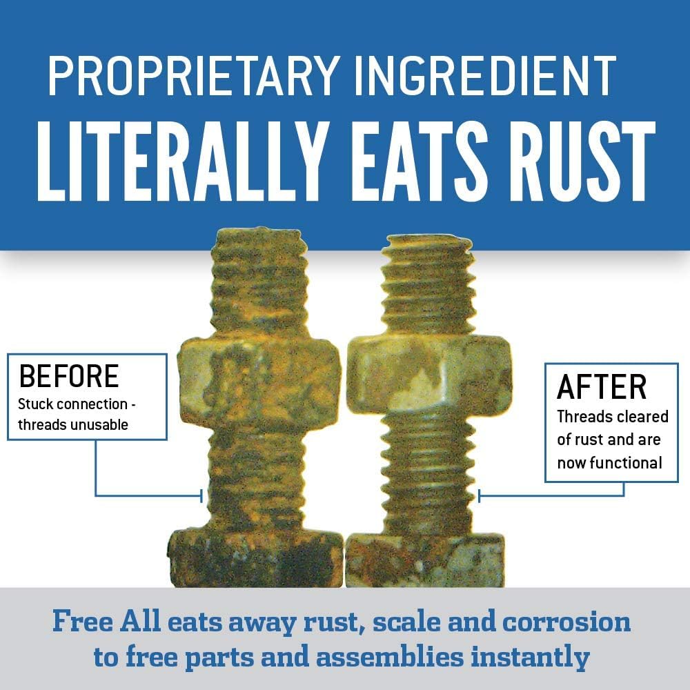 Free All Rust Eater Deep Penetrating Oil, 11 oz Aerosol – Loosens Rusted Bolts, Nuts, Pipe Connections & Locks – Industrial-Grade Rust Remover, Silicone-Free, Safe on Paint & Plastic Surfaces, 6-Pack