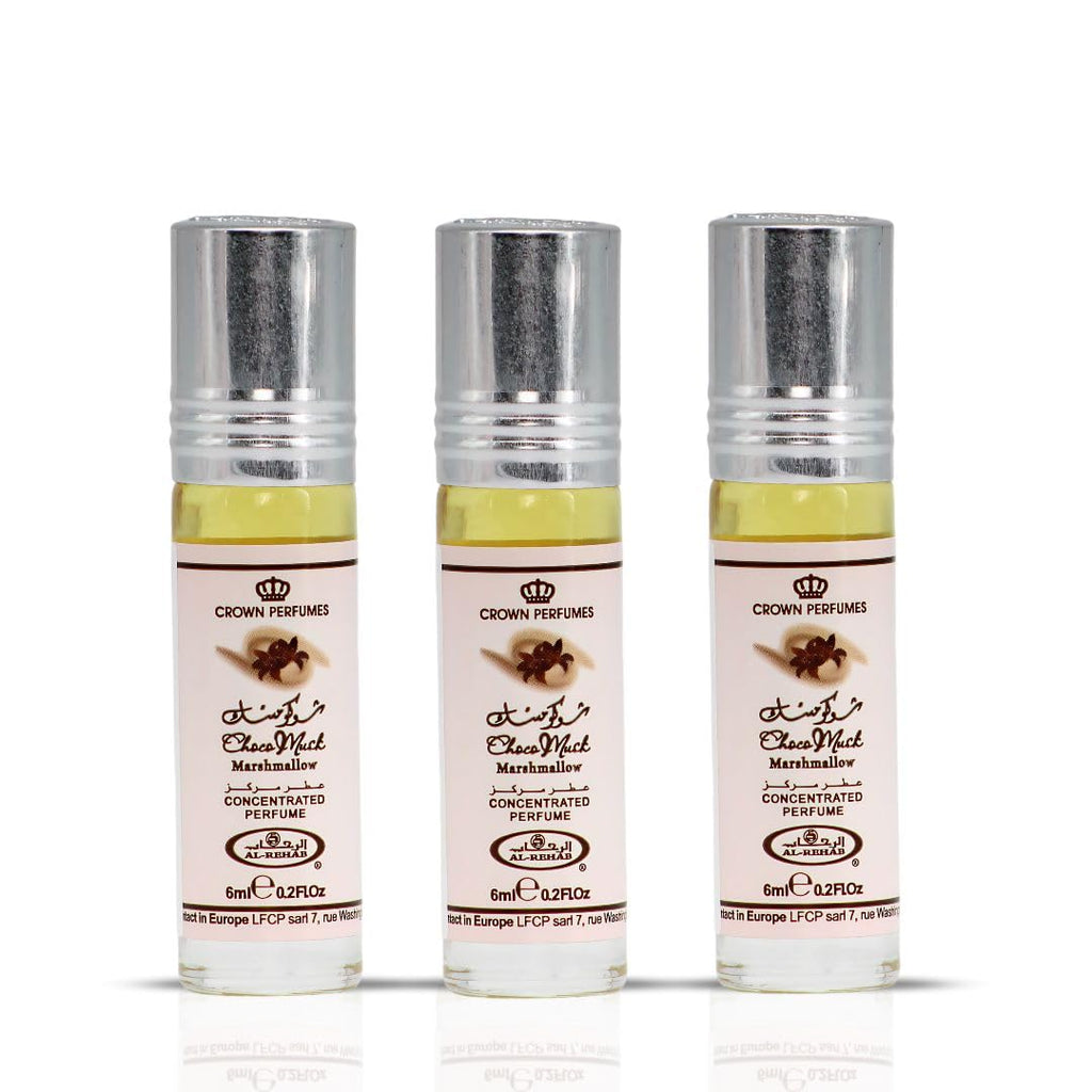 Al-Rehab Choco Musk Marshmallow Perfume Oil Roll-On - 6ml (0.2 oz) | Gourmand Fragrance with Strawberry, Marshmallow & Cocoa | Sweet, Fluffy & Addictive | Arabian Dessert Scent (Pack of 3)