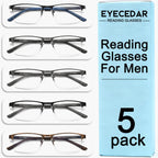 EYECEDAR 5 Pack Premium Blue Light Blocking Reading Glasses Men Metal Half Frame Spring Hinges Computer Readers for Men and Women 1.75