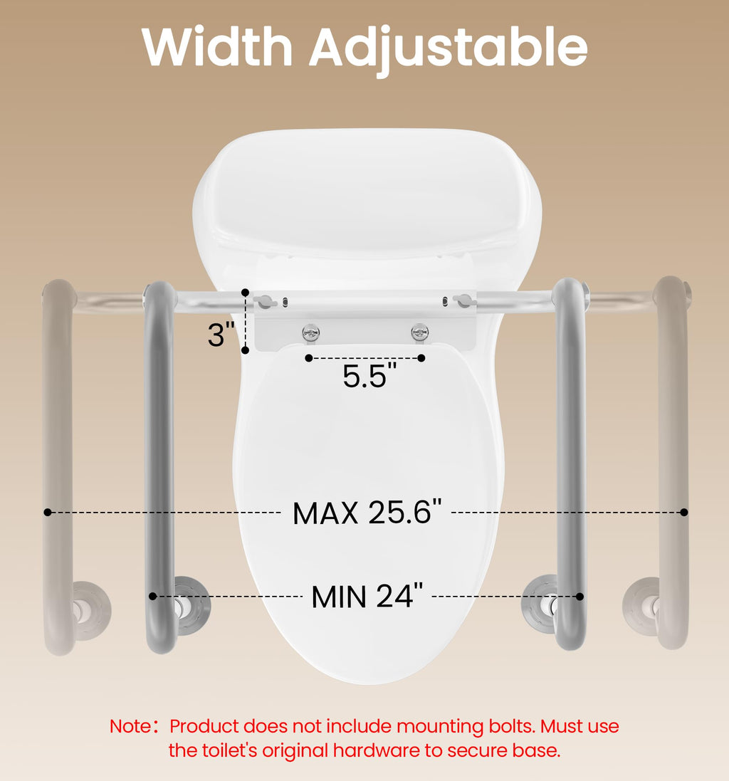 HOMLAND Toilet Safety Rail for Seniors with Adjustable Height & Width, Toilet Safety Frame with Handles, 350LB Toilet Support Rail for Handicap and Disabled, Grey