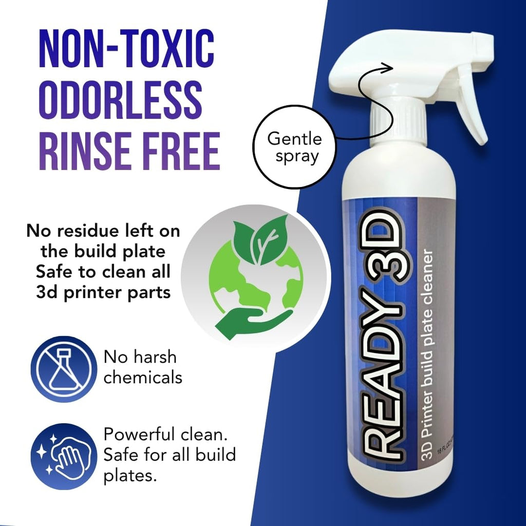 READY 3D Printer High Quality Build Plate Cleaner, Non-Toxic, No Odor, Easy Clean, Rinse-Free Formula, Includes 12"x12" Microfiber Cleaning Towel (Build Plate Cleaner and PTFE 3D Printer Lubricant)