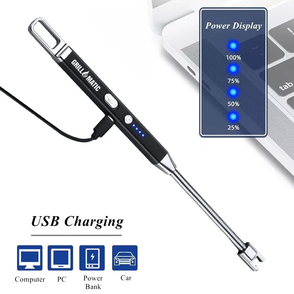 GRILLMATIC Windproof, Rechargeable, Flexible Neck, Lithium Ion, Electronic, Butane Free, Flameless, USB Grill Lighter