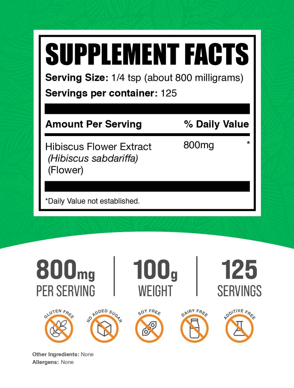 BulkSupplements.com Hibiscus Flower Extract Powder - Hibiscus Supplement, Hibiscus Extract, Herbal Supplement - Vegan & Gluten Free, 800mg per Serving, 100g (3.5 oz) (Pack of 1)