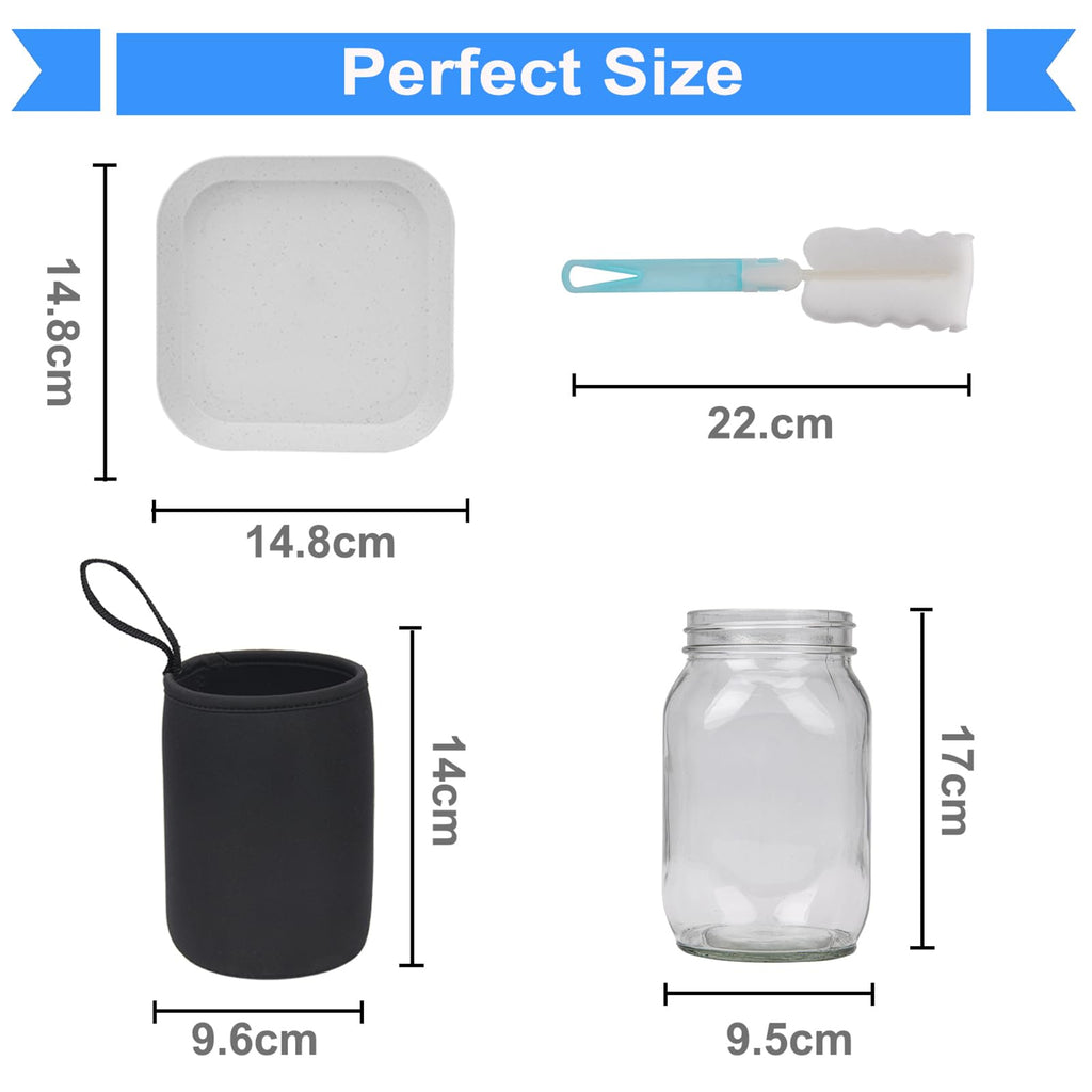 Toowood 2Pack Sprouting Kit,1000ml Sprouting Jar with Mesh Lids and Stands, Microgreens Sprouts Growing Kit, Broccoli Sprouts Seeds Sprouting Jars with Screen Lids,Blackout Sleeves, Tray