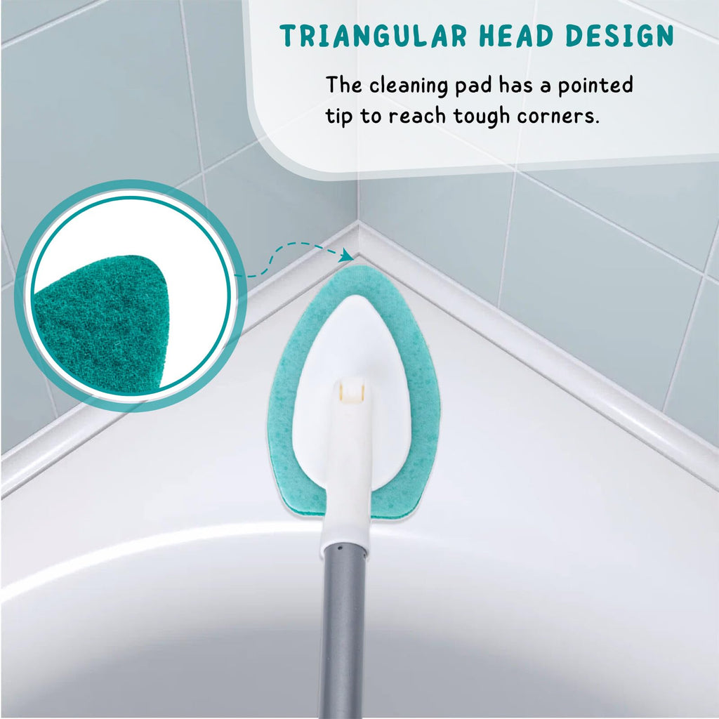 Shower Scrubber with Long Handle, 47'' Bathtub Scrub Brush, Bathroom Tub and Tile Cleaning Tool with 6 Refill Pads