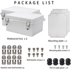 YETLEBOX 2Pcs Outdoor Waterproof Electrical Junction Box Weatherproof IP67 ABS Plastic Enclosure Switch Router Project Box Electronics DIY Enclosure With Mounting Plate Wall Bracket Grey 8.6x6.7x4.3in