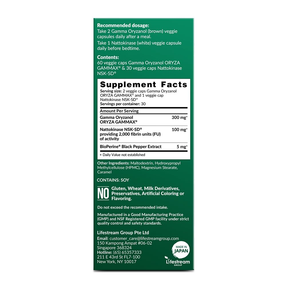 LABO Nutrition VesseCLEAR CX Nattokinase NSK-SD with Gamma Oryzanol — Daily Supplement for Healthy Blood Circulation and Cardiovascular Support — 90 Vegan DRcaps