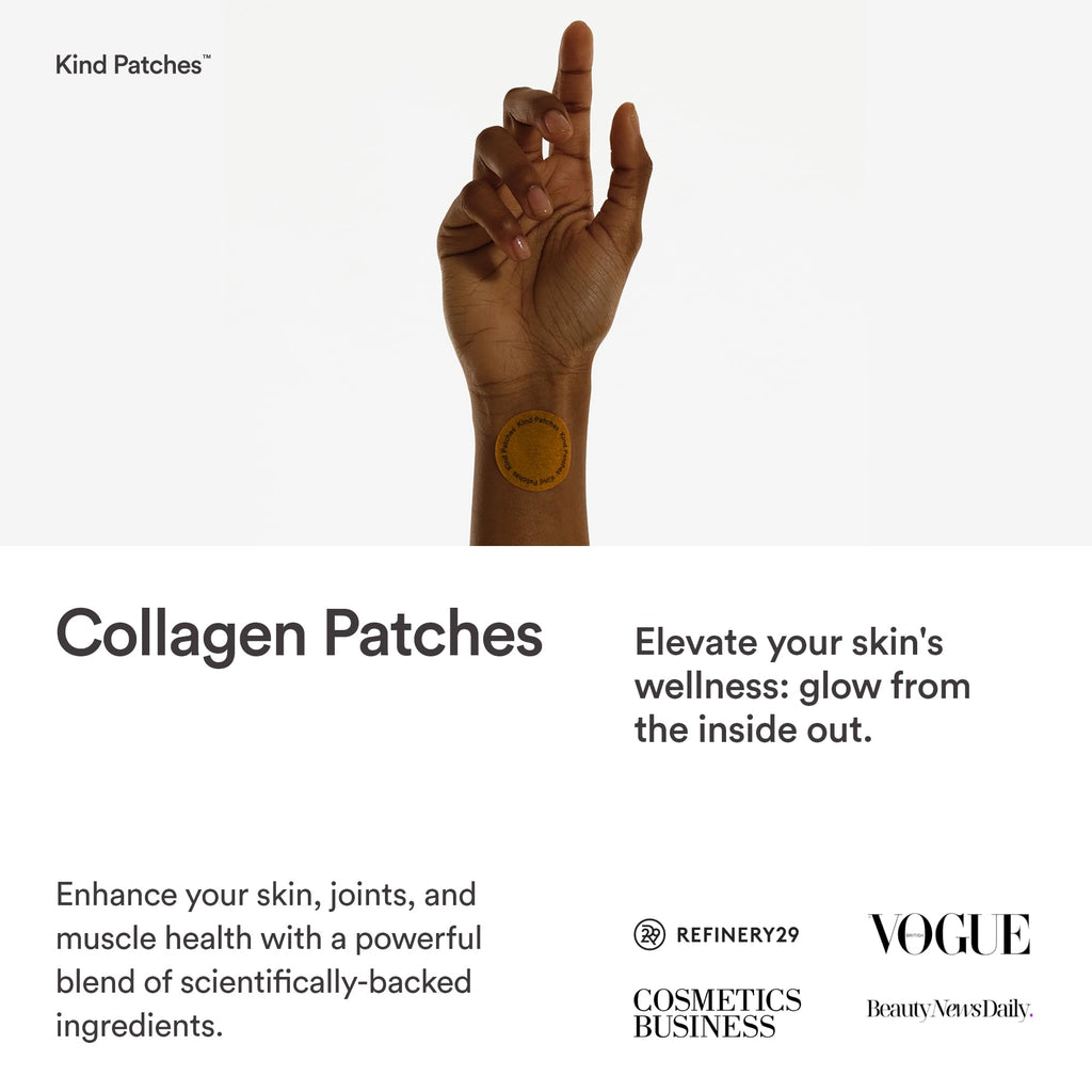 Kind Patches Collagen Patches - Skin Firming with Vitamin C, Amino Acids - Nature's Hyaluronic Acid for Hydration, Healthier Hair and Nails - 30 Count