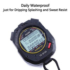 PULIVIA Sports Stopwatch Timer 100 Lap Split Memory Digital Stop Watch, Countdown Timer Pace Mode 12/24 Hour Clock Calendar with Alarm, 3 Rows Display Large Screen Water Resistant Battery Included