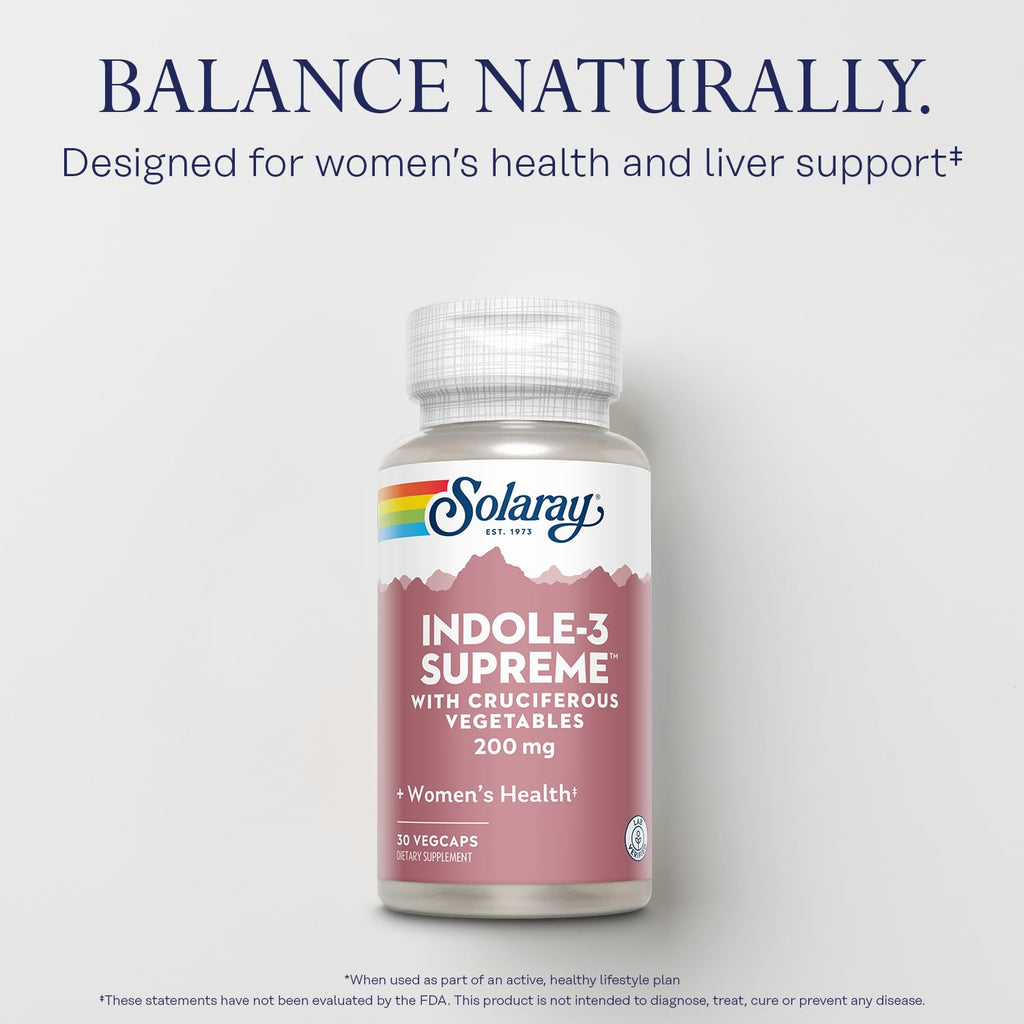 SOLARAY Indole-3 Supreme with Cruciferous Vegetables - Women's Health Support - DIM Plus Broccoli, Kale, and More - Lab Verified, 60-Day Guarantee - 30 Servings, 30 VegCaps
