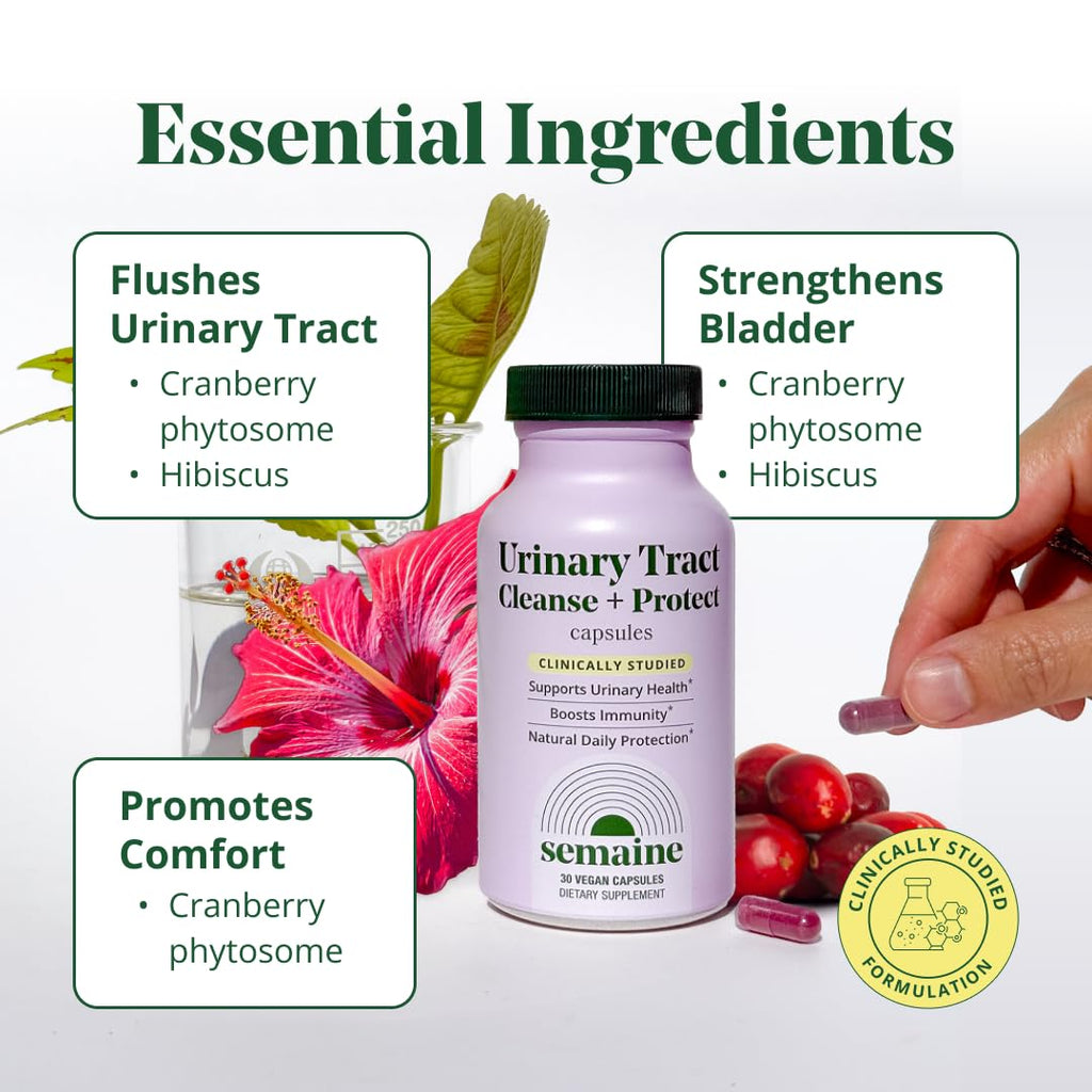 Semaine Urinary Tract Cleanse & Protect - 30 ct, Bladder Support Supplement for Women, Flushes Urinary Tract. Combines Cranberry Proanthocyanidins with Hibiscus