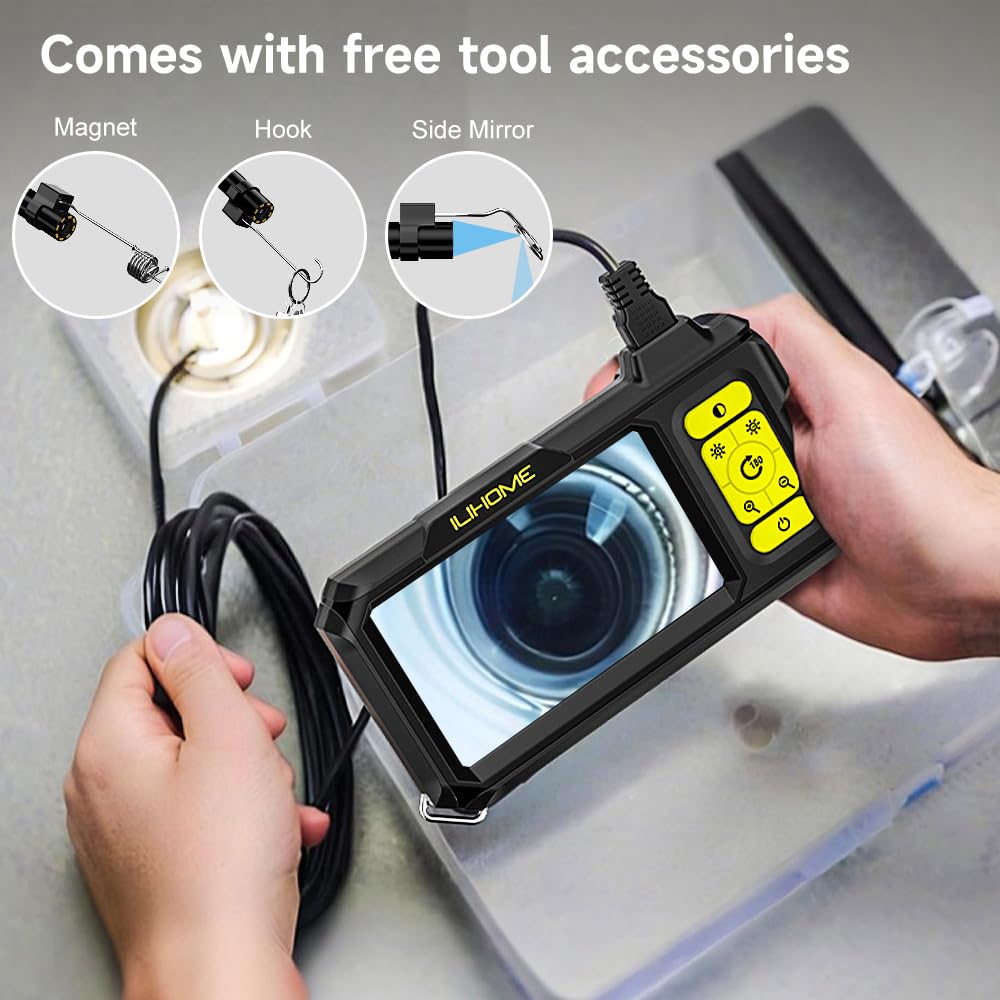 Borescope Camera with Light, 1080P HD Endoscope with 8 Adjustable LEDs, 4.3" Inspection Camera with 16.4ft Semi-Rigid Cable, 8mm IP67 Waterproof Lens-Father's Day Gift&Cool Gadgets for Men