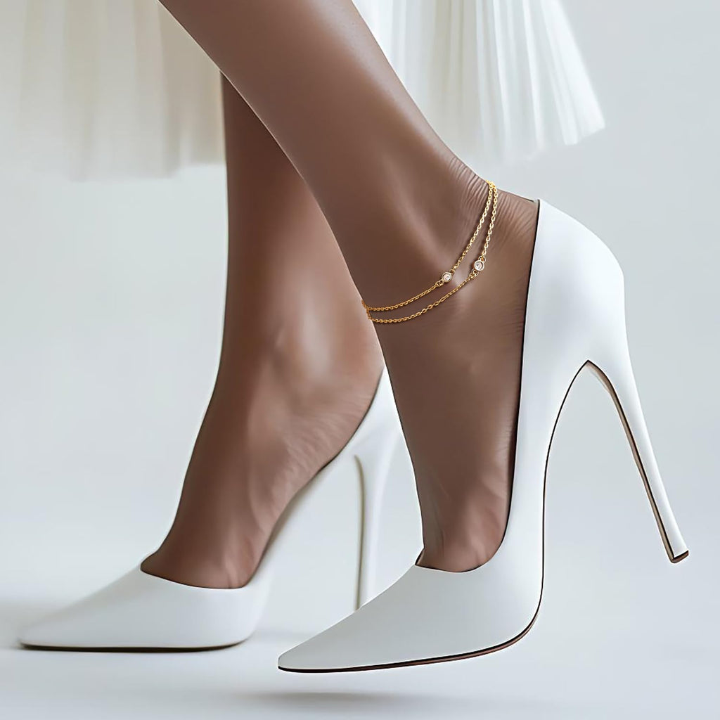 AOZELAN Gold Anklets for Women 14K Gold Ankle Bracelets for Women