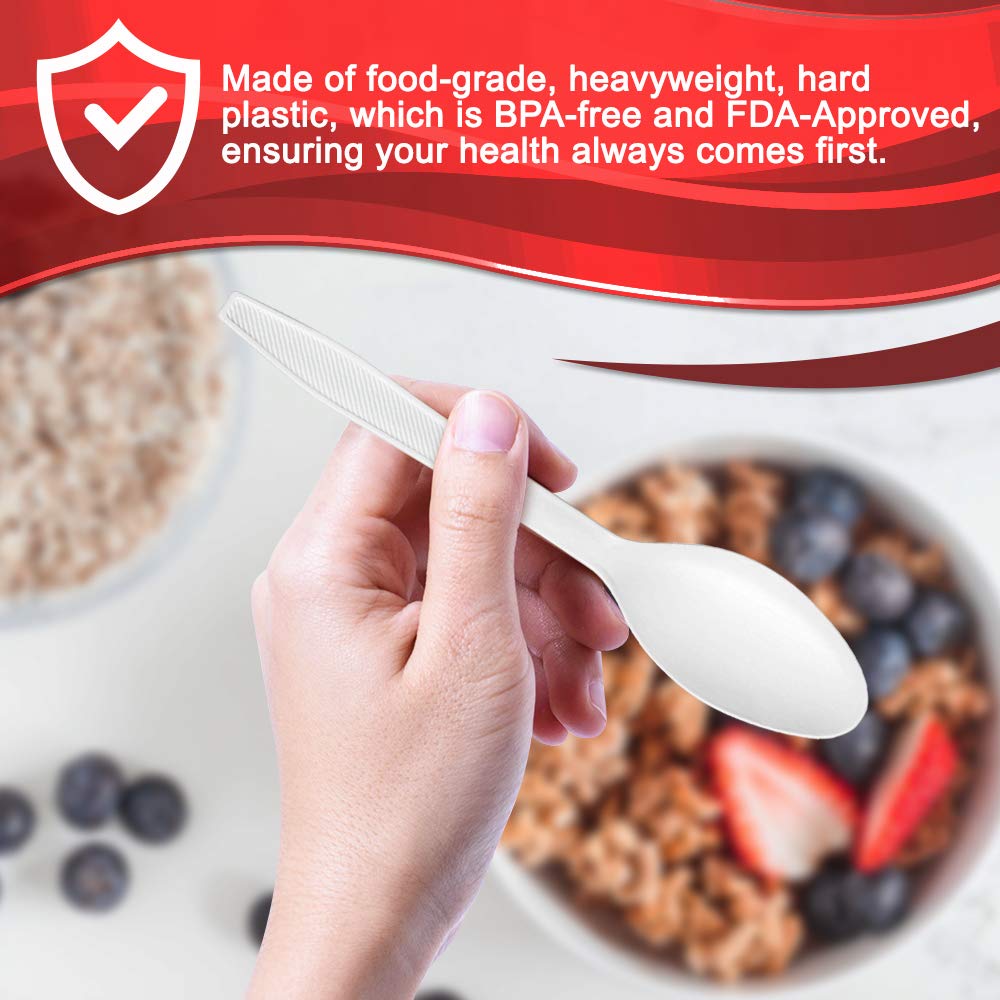 BluShine Heavy Duty Plastic Teaspoons, Disposable Bulk Utensils