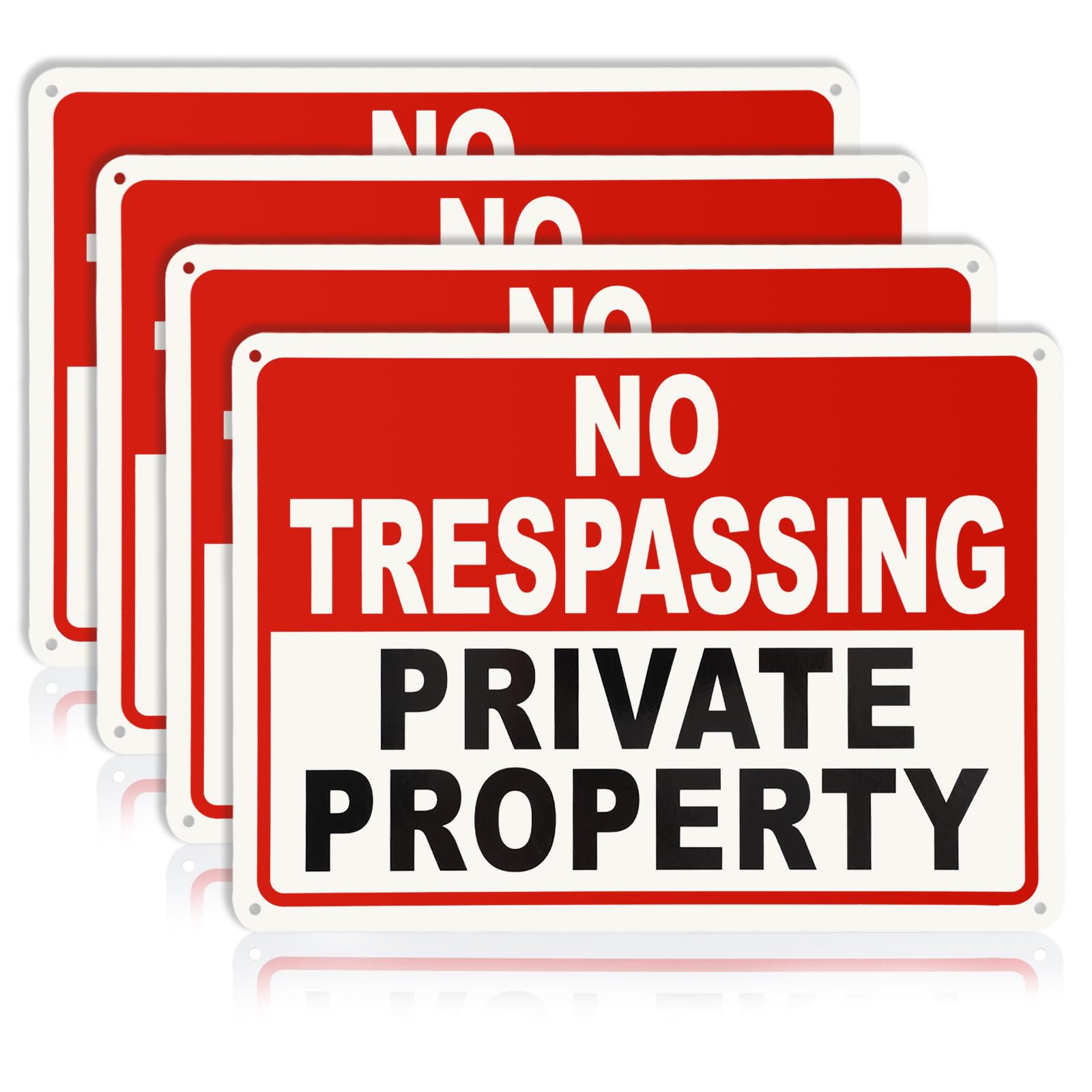 4 Pack No Trespassing Signs Private Property – 10x7 Inch 40 Mil Rust Free Aluminum, Reflective Warning Signs, UV Printed, Weatherproof Outdoor High Visibility Security Sign for Fence, Gate & Yard