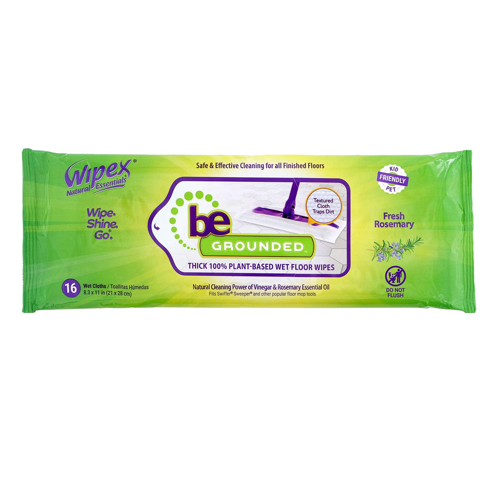 Wipex Wet Floor Wipes - Natural Wet Mop Pads Fit Swiffer Sweeper Mop - Rosemary Essential Oil & Vinegar & Plant-Based Textured Cloth Trap Absorb Dirt, Floor Cleaner Pads, 16 Count (Pack of 3)