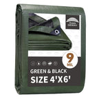 RAINDEWAY Small Tarps 4x6 Waterproof,Tarp Small,9Mil Thick Finished Size,Multipurpose Poly Tarp Cover with Metal Grommets and Reinforced Edges,Green/Black Tarpaulin