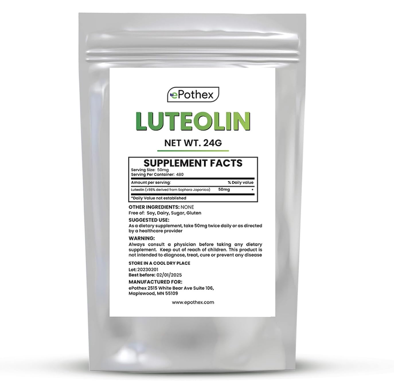 ePothex Pure Luteolin Powder 24 Grams, Brain and Nervous System Support, Promotes Immune Functionality, Maximum Absorption