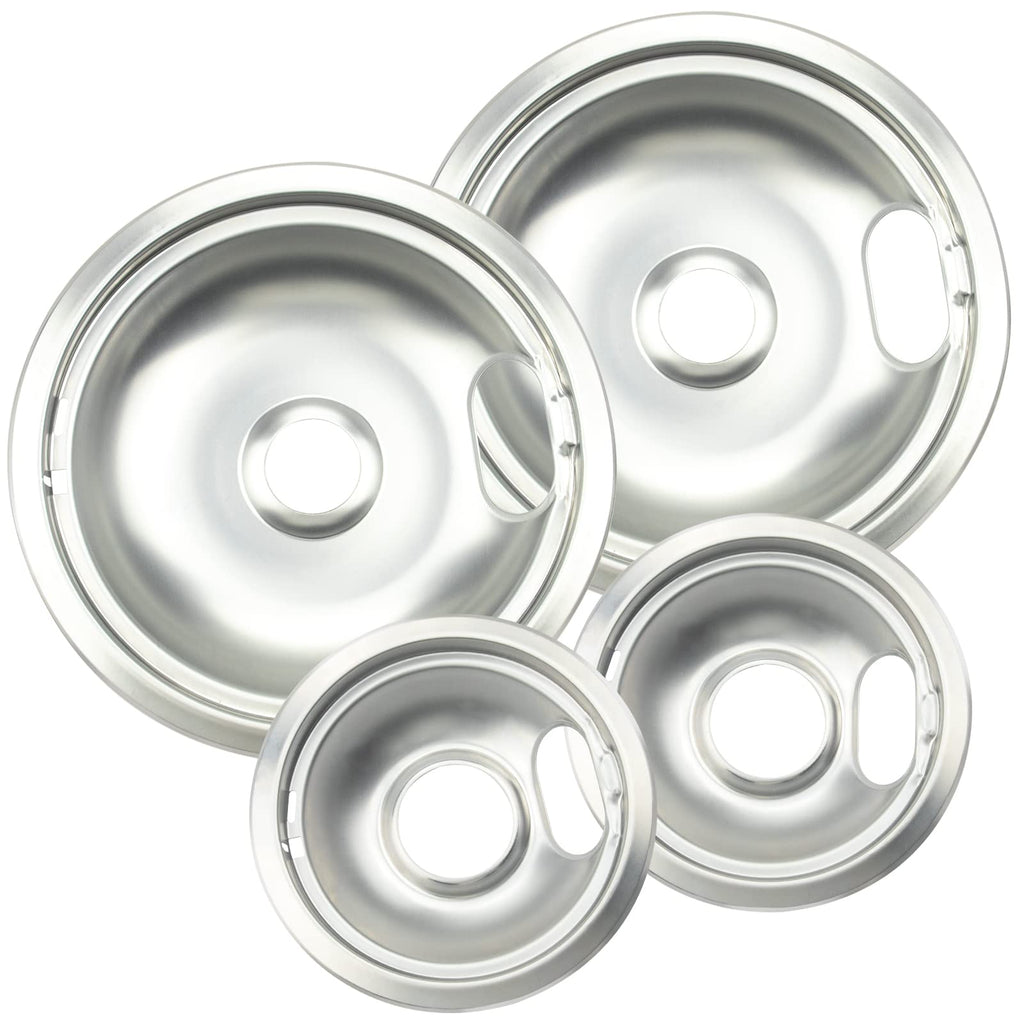 Mejiao 4 Pack (2) 6" & (2) 8" Electric Stove Burner Covers, Replacement Chrome Drip Pans for Whirlpool W10278125 W10196405 W10196406