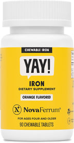 NovaFerrum Yay | Chewable Iron Supplement for Kids & Adults Ages 4 and Over | 18mg of Iron | 90 Servings | Sugar Free | Vegan | Gluten Free | Orange Flavor