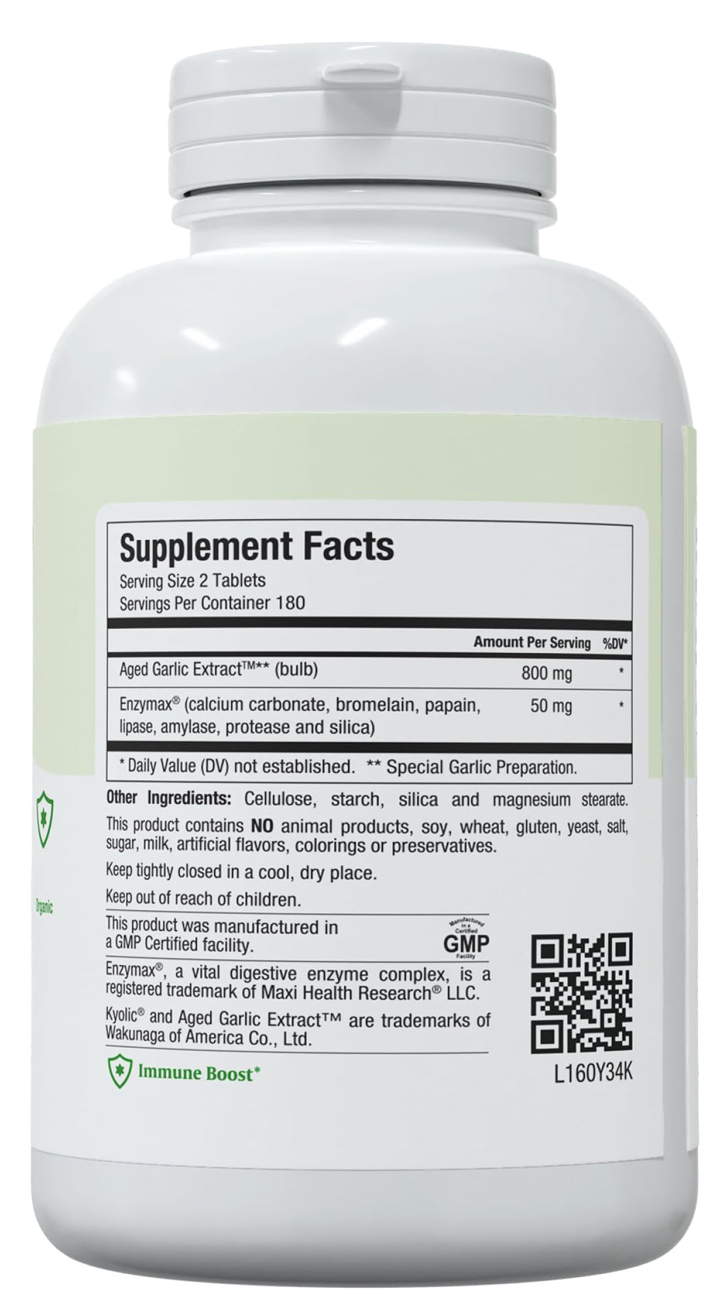 Maxi Health Kyolic Organic Garlic Supplement - Kosher Garlic Tablets with Kyolic Aged Garlic Extract for Immune Support - Vegetarian Garlic Pills (360 Count)