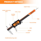 HARDELL Digital Caliper, 6" Rechargeable Caliper Measuring Tool with Large Orange Screen (Non-Backlit), Stainless Steel Digital Micrometer with Auto-Off, Inch/MM/Fraction for DIY/Household/3D-Printing