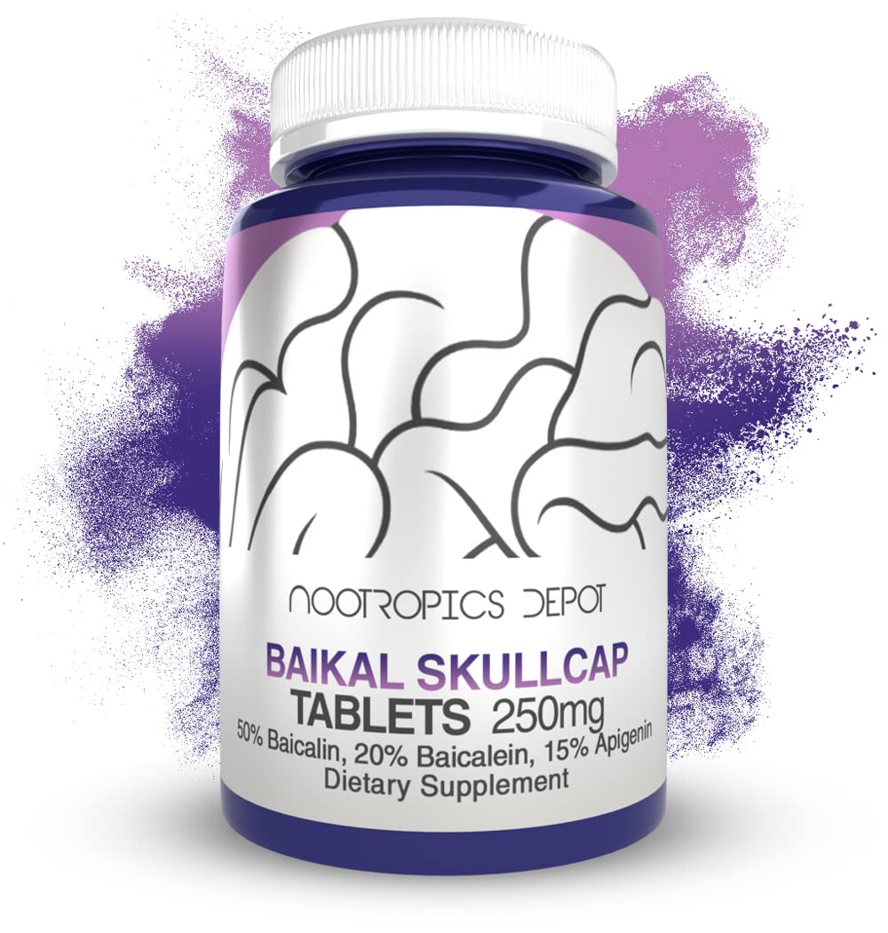 Nootropics Depot Baikal Skullcap Extract Tablets | 250mg | 120 Count | >15% Apigenin, >20% Baicalein, >50% Baicalin