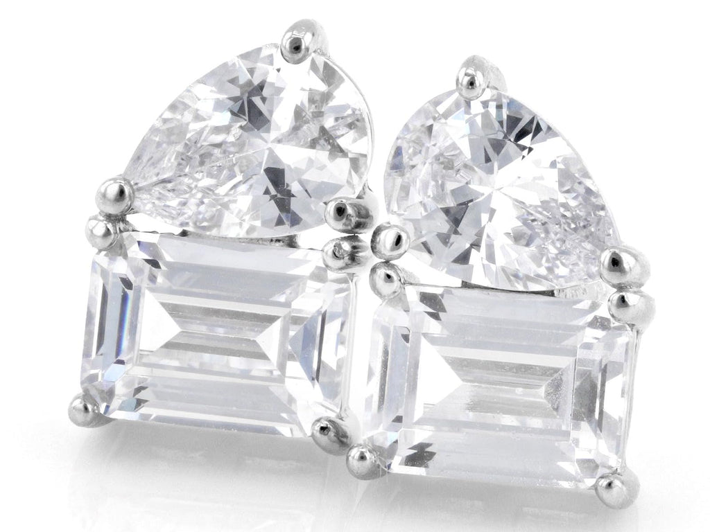 JTV White Cubic Zirconia Rhodium Over Sterling Silver Stud Earrings 5.58ct