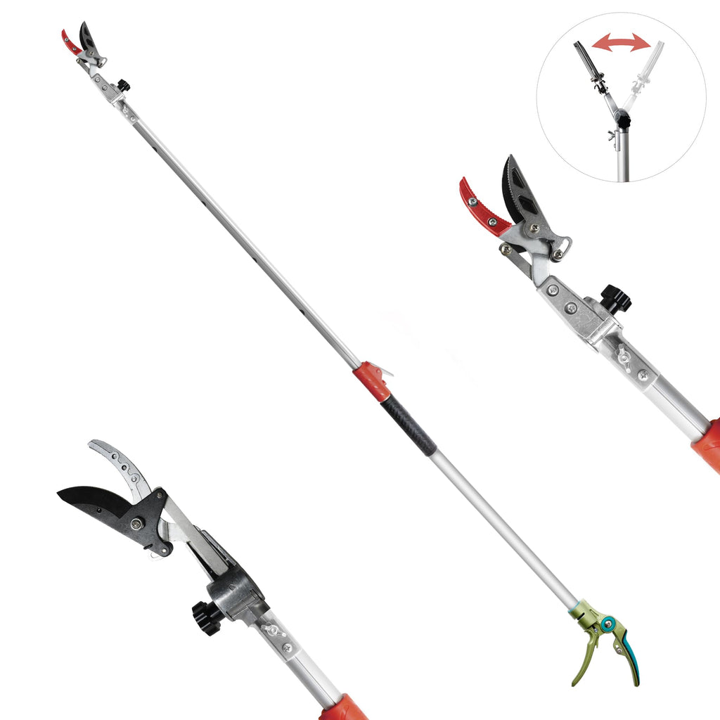GARTOL Pruner for Garden, Cut Upto 1 Inch & Hold Telescopic Pole Pruner, Fruit Picker with Rotating Blade Head, Lightweight Aluminum Extendable Handle for Tree Branch Cutter, 6.23-10.5 FT, Silver