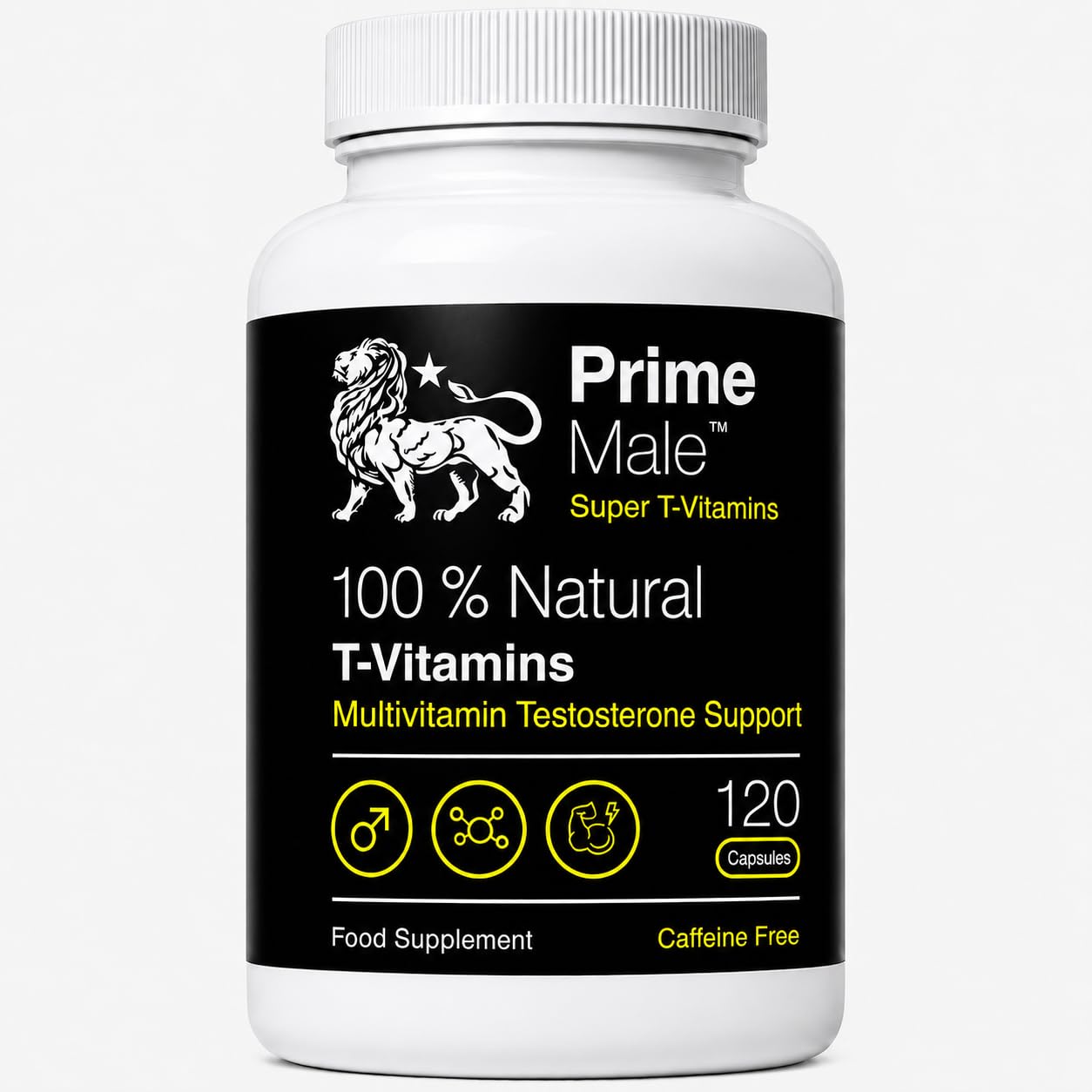 PRIME MALE T-Vitamins – Advanced Multivitamin for Men – Supports Testosterone, Energy & Immune Health – 120 Capsules – Caffeine-Free
