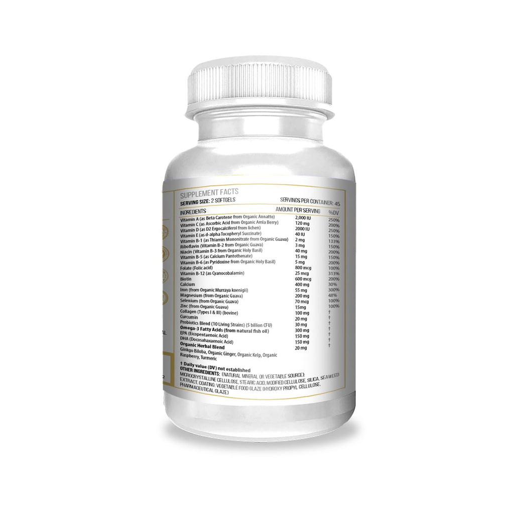 ACTIF Organic Multivitamin for Women Age 70+ with 20+ Advanced Factors and Omega-3, Non-GMO, Made in USA, 90 Count
