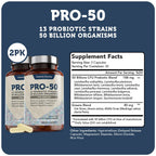 Vitamin Bounty Pro-50 Probiotic 50 Billion CFU - 13 Strain Supplement for Men & Women + Prebiotics - Digestive Health & Gut Support - Lactobacillus & Bifidobacterium - Delayed Release Capsules, 2 Pack