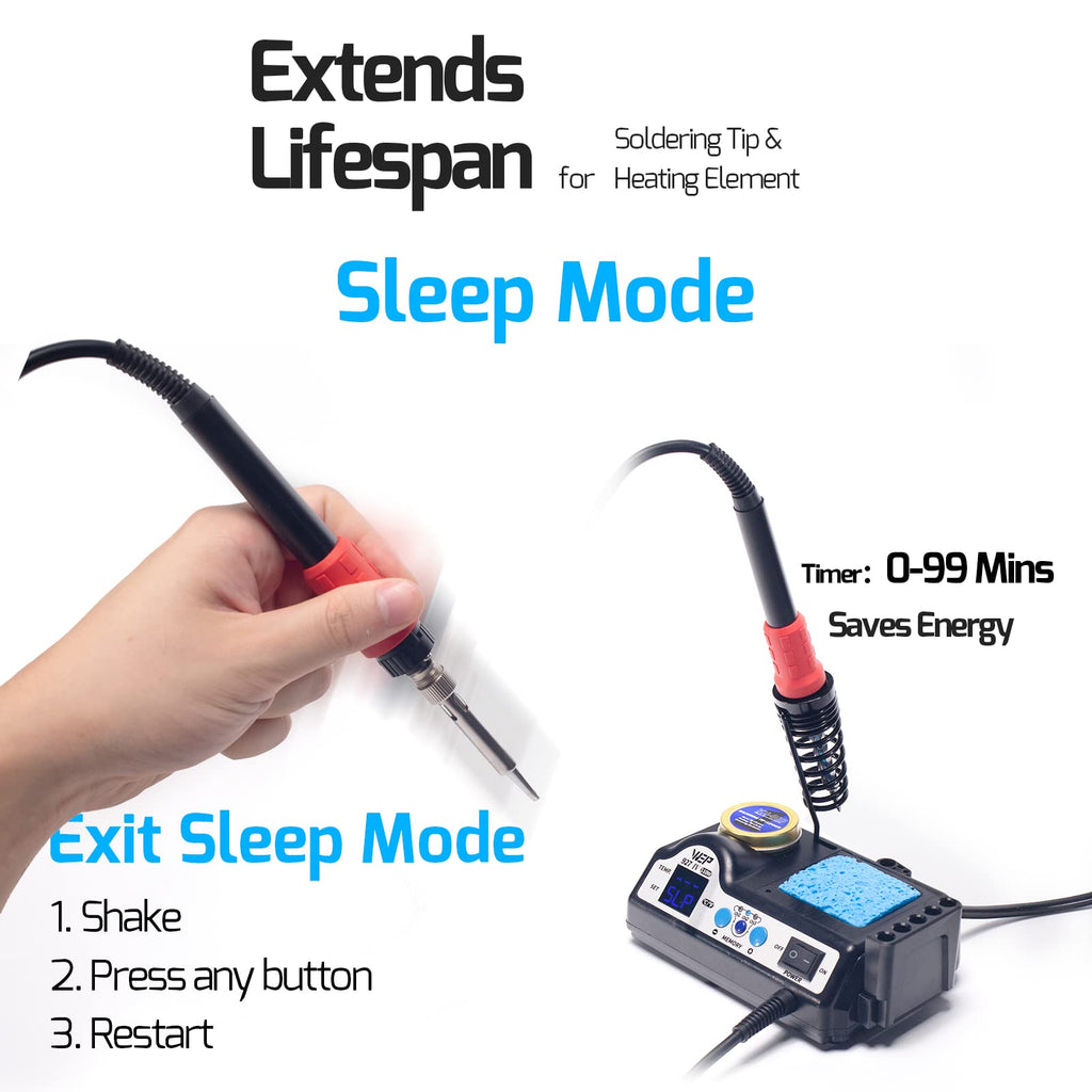WEP 927-IV Soldering Station Kit High-Power 110W with 3 Preset Channels, Sleep Mode, LED Magnifier, 5 Extra Iron Tips, Tip Cleaner, 2 Helping Hands, Tip Storage Slots, Lead-free Solder Wire, Tweezers