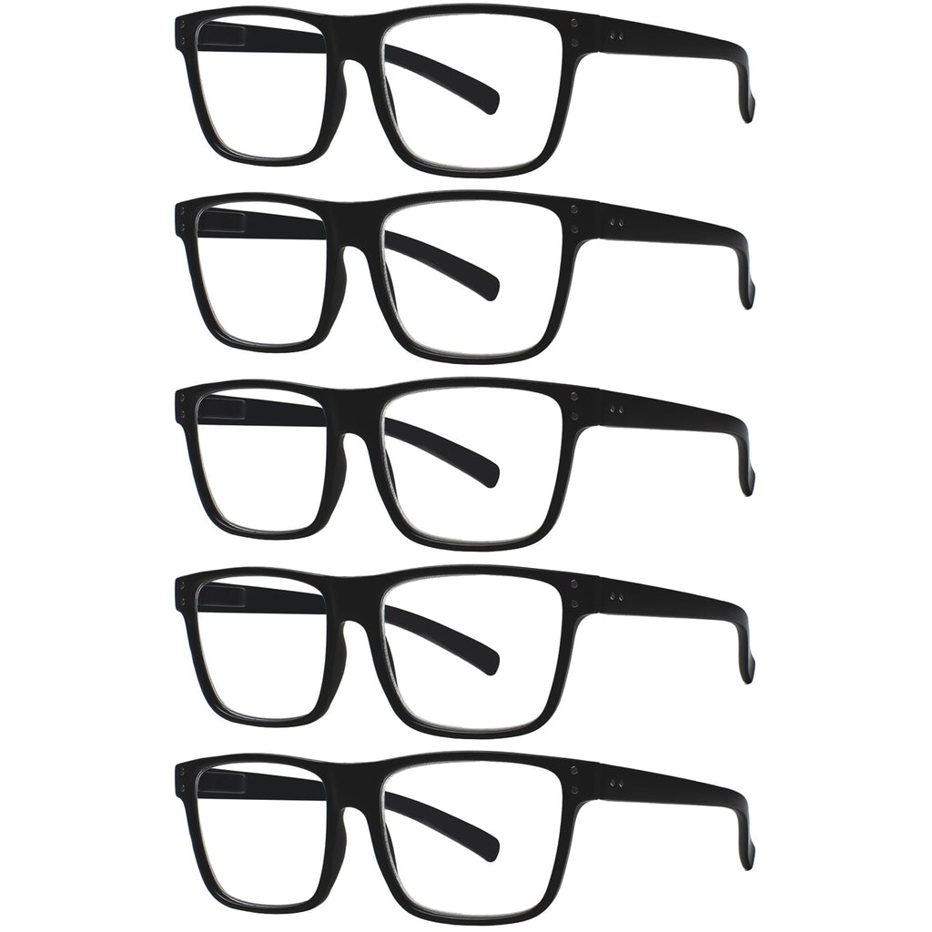 Kerecsen 5 Pack Oversized Reading Glasses Blue Light Blocking Square Large Frame Readers for Men and Women (5 Black, 1.75, x)