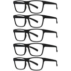 Kerecsen 5 Pack Oversized Reading Glasses Blue Light Blocking Square Large Frame Readers for Men and Women (5 Black, 1.75, x)