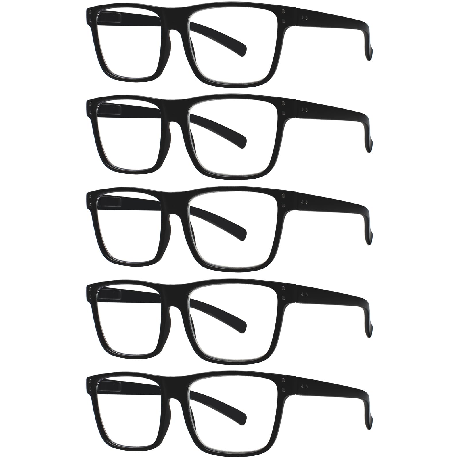 Kerecsen 5 Pack Oversized Reading Glasses Blue Light Blocking Square Large Frame Readers for Men and Women (5 Black, 1.75, x)