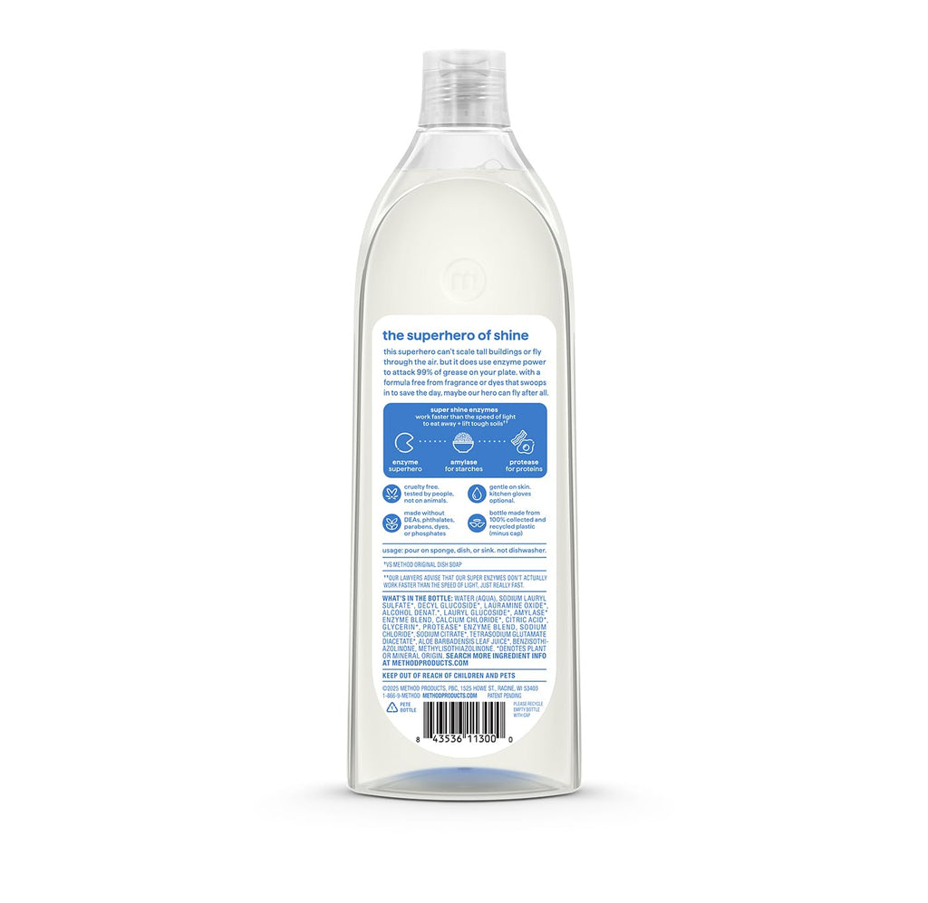 method Super Shine Liquid Dish Soap, Free + Clear, Unscented, 16 fl oz