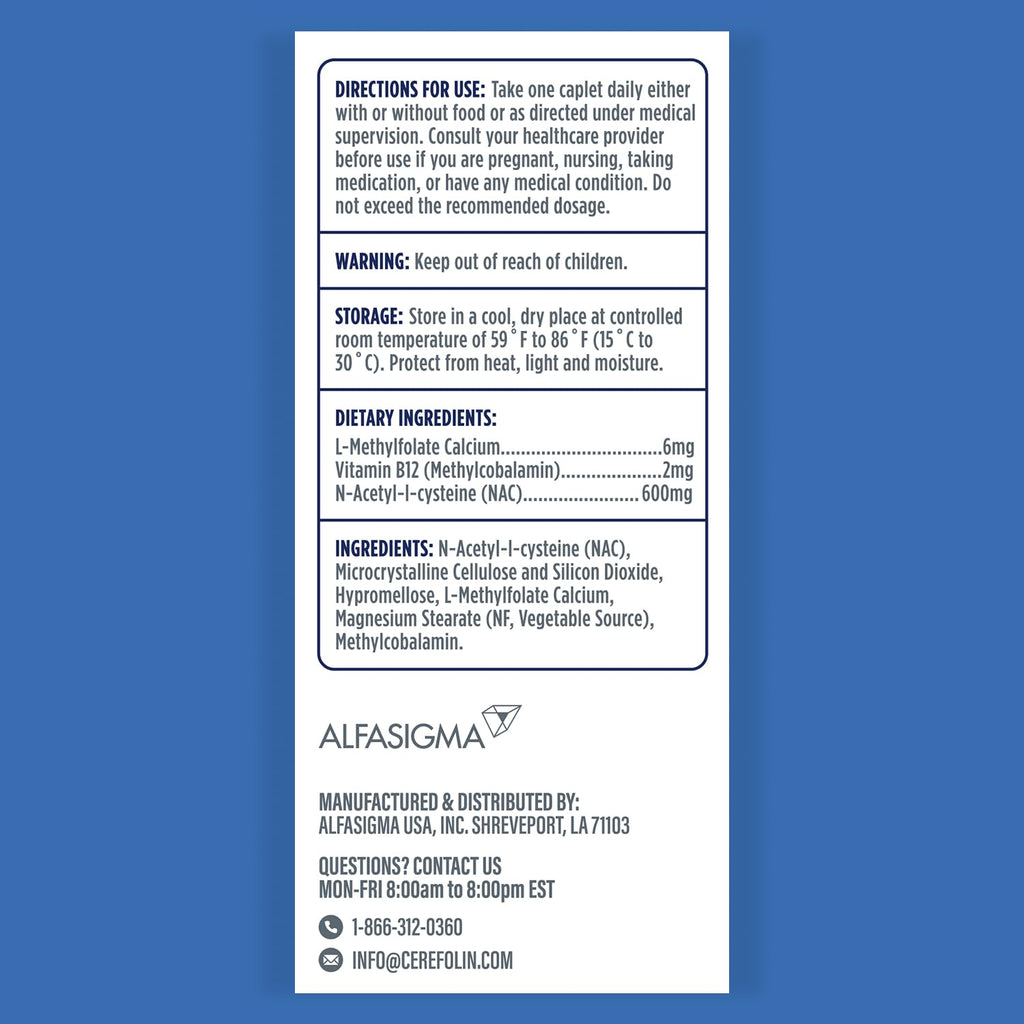 Cerefolin Brain Wellness, Targeted Nutrition for Cognitive Support, Improves Memory, Focus & Concentration, L-Methylfolate, NAC, B12, Neurologist Recommended (30 Count)