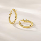 YUVOLA 14k Yellow Gold Hoop Earrings for Women Real Gold 16mm Classic Round Polished Hoops 2mm Thickness